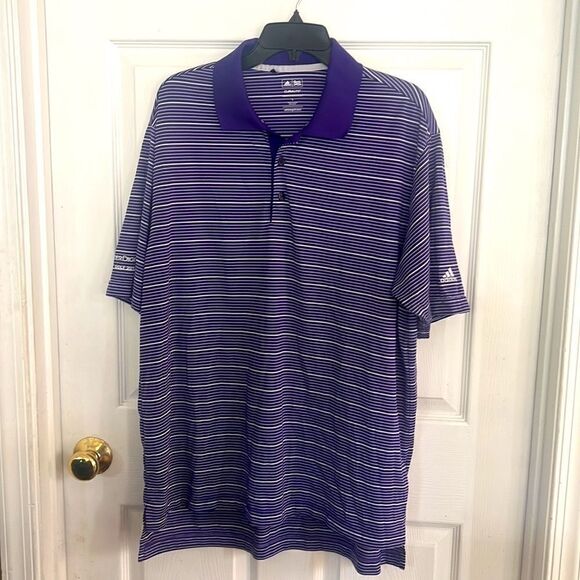 Adidas Men’s ClimaLite purple striped Golf Shirt size L - Picture 1 of 9